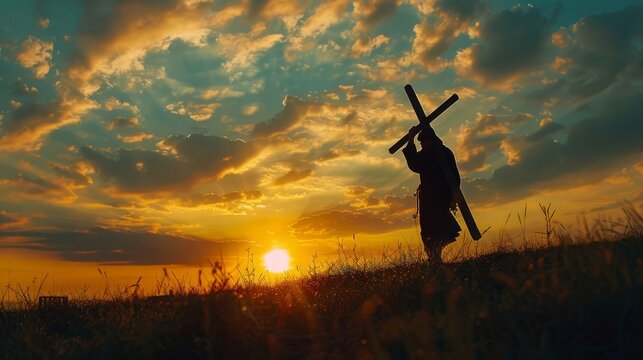 Silhouette of a person carrying a cross, embodying the journey of discipleship