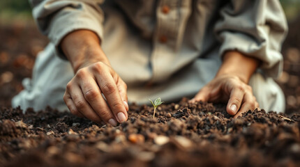 Planting a seedling in fertile soil