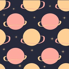 pattern with planets and stars, seamless pattern for design, textiles, children's bedding, wallpaper