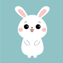 Cute Bunny. Rabbit hare face head silhouette icon. Happy Easter. Funny kawaii doodle animal. Cute cartoon funny pet character. Ear, eye, cheeks, paw print. Flat design. Blue background. Vector