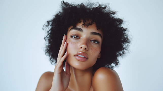 Beautiful  woman with clean fresh skin on white background, Face care, Facial treatment, Cosmetology, beauty and spa, portrait