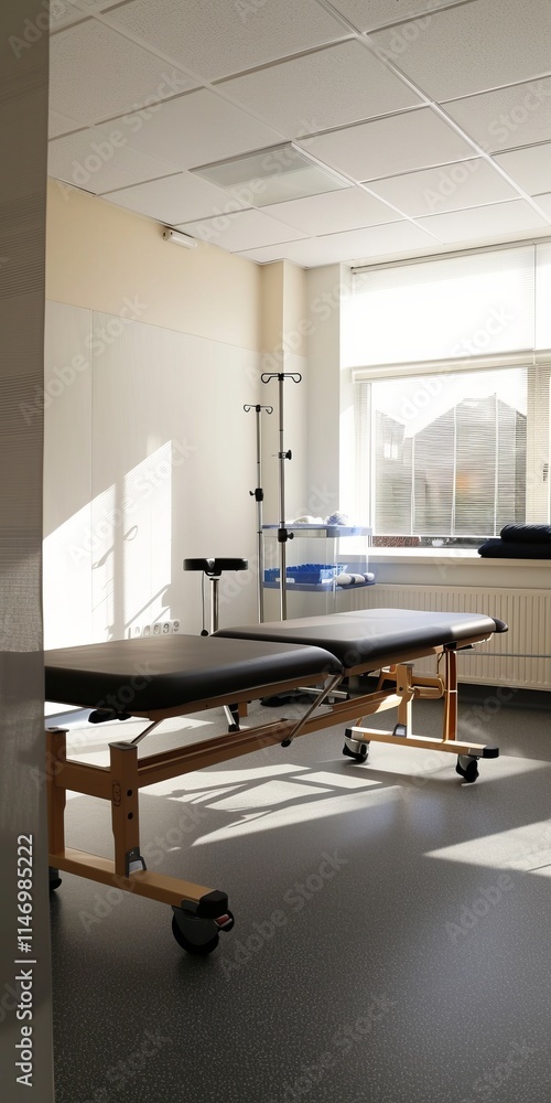 Poster uncluttered area in a physiotherapy session suitable for adding text.