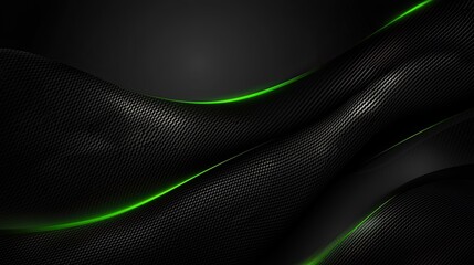 Abstract Black Carbon Fiber Green Neon Wave Background