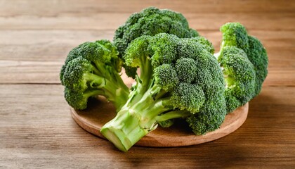 Fresh Green Broccoli Florets on a Wooden Table Ready for Cooking and Eating