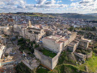 Aerial drone photo of the old town named Gravina in Puglia in southern Italy.