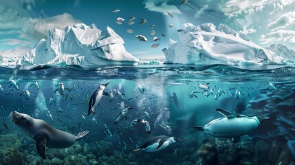 Fototapeta premium illustration of underwater sea life with undersea landscapes and species. 