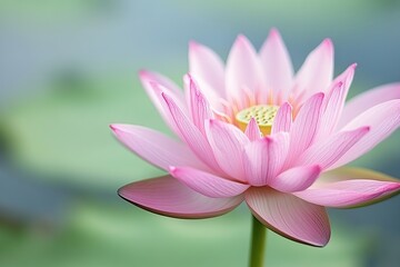 Fototapeta premium Close-up of a pink lotus flower, with a soft and dreamy pastel-colored background