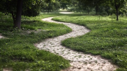 Winding Path Through the Park on Transparent Background
