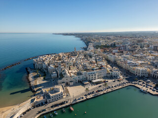 Fototapeta premium Aerial drone view of the coastal town of Molfetta in Puglia, southern Italy.