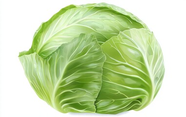 Fototapeta premium A leafy green cabbage head isolated on clear white background