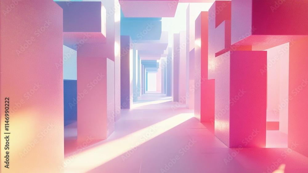 Poster colorful cubes create a vibrant hallway with dynamic lighting effects. generative ai