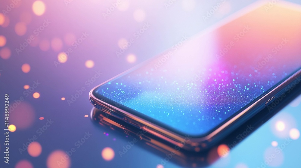 Aufkleber modern smartphone with vibrant display on a reflective surface. generative ai