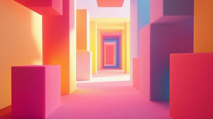 Vibrant corridor with colored cubes creating a mesmerizing visual effect. Generative AI