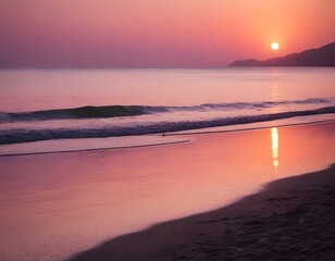 Obraz premium Romantic Sunset Over Ocean with Silhouetted Beach Scene , Tranquil and Serene for Love-Themed Designs