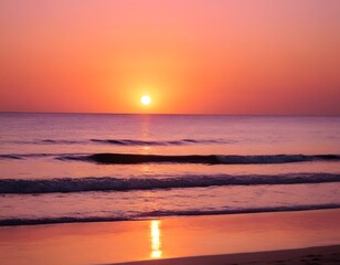 Romantic Sunset Over Ocean with Silhouetted Beach Scene , Tranquil and Serene for Love-Themed Designs