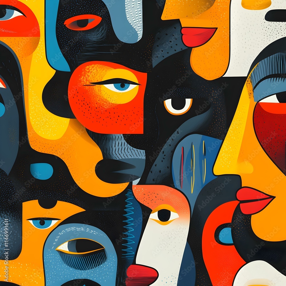Poster colorful abstract faces pattern with artistic design elements
