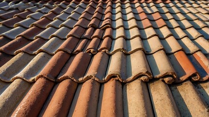 Patterns, textures and tones in a tile roof.