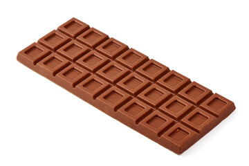 Milk chocolate bar with textured surface, isolated on white background.
