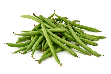 Fresh green beans, organic vegetables, isolated on white background.