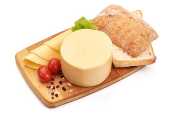 Edam round cheese, isolated on white background.