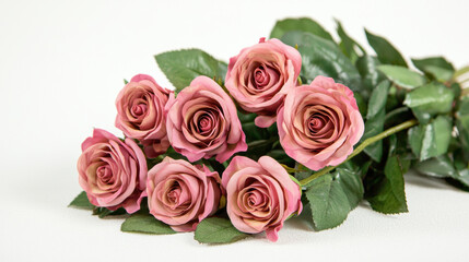 Beautiful arrangement of pink roses with lush green leaves, symbolizing love and elegance