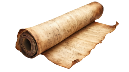 Horizontal paper scroll or parchment manuscript isolated on white transparent background