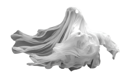 Ethereal White Ghost, Floating Fabric, Halloween Specter, Supernatural Being, Mysterious Figure, Dar
