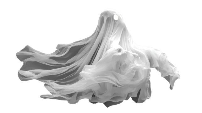 Ethereal White Ghost, Floating Fabric, Halloween Specter, Supernatural Being, Mysterious Figure, Dar