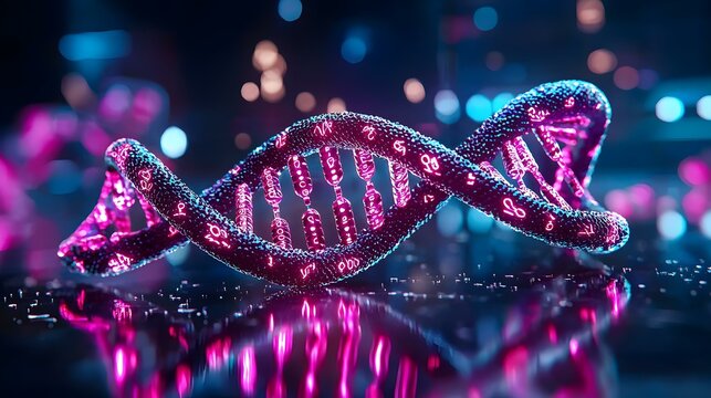 Vibrant Digital Representation of DNA Strands with Colorful Lights