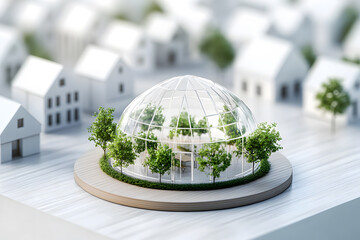 House Protected in a Glass Dome with Greenery