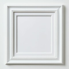 White ornate frame, blank interior, wall background.
