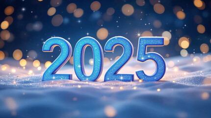  Happy New Year 2025 text design and  blue background with beautiful New Year 2025 number design.