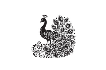 Fototapeta premium Peacock bird silhouette vector illustration with white background