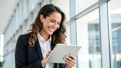 smiling female employee looking at tablet
