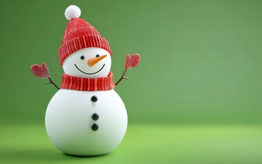 Fototapeta premium 3D cute Snowman on bright green background