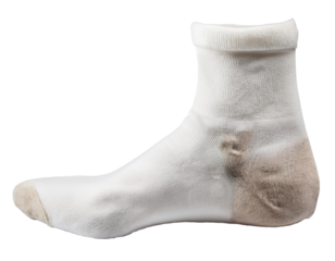 Dirty white sock isolated on white background, cut out 