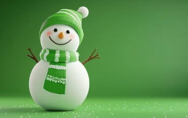 Fototapeta premium 3D cute Snowman on bright green background