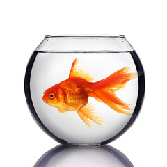 Goldfish in glass isolated on white background, cut out 