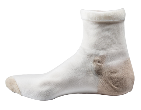 Dirty white sock isolated on white background, cut out 