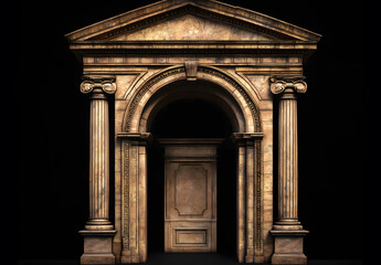 Fototapeta premium Ornate Golden Classical Archway on Black Background