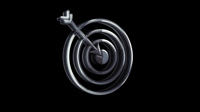 Target business strategy and success motivation golden metal shine rotating symbol concept. Glowing and reflection light icon abstract. Seamless looped rotate 3d animation.