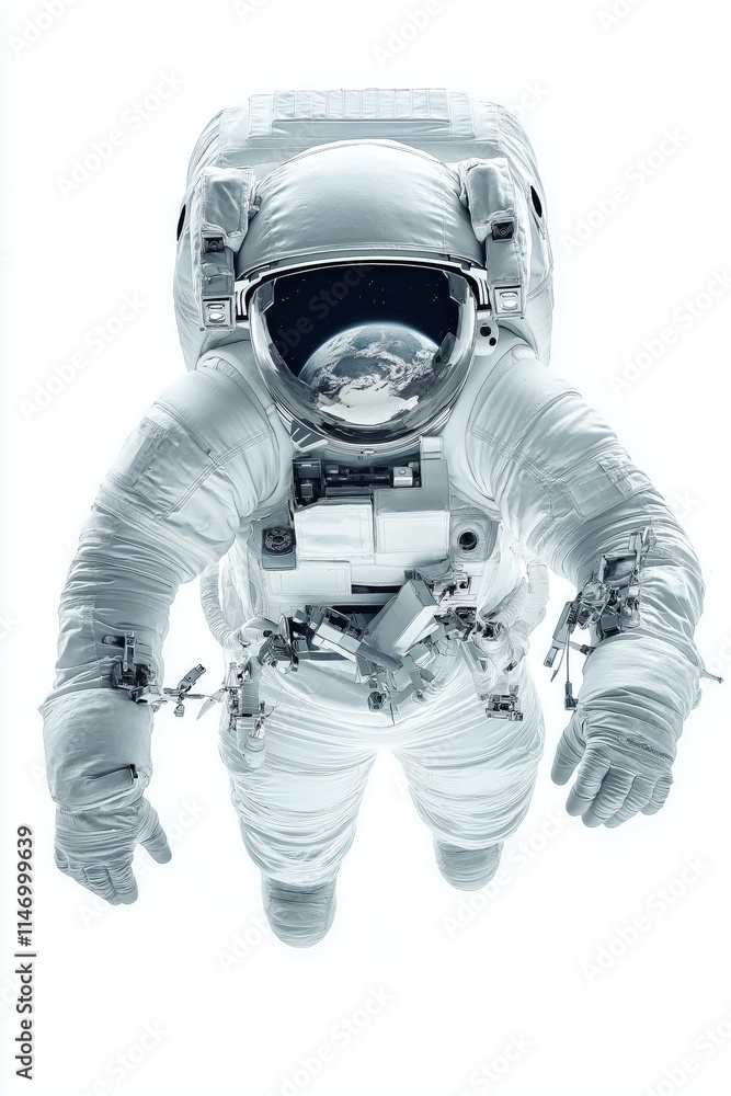 Wall mural a minimalistic image of an astronaut floating in space, with earth visible in the helmet's reflectio