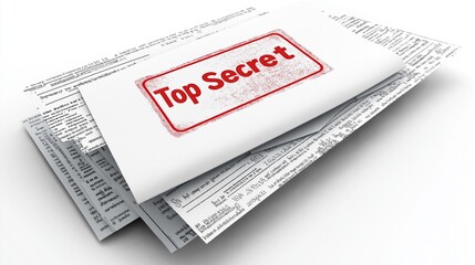 A minimalistic stock illustration featuring a stack of documents with a prominent red 'Top Secret' stamp on top