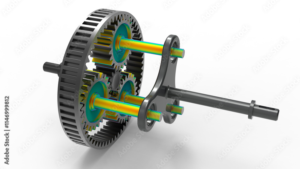Poster 3d rendering - fea study of the shafts of a mechanical assembly