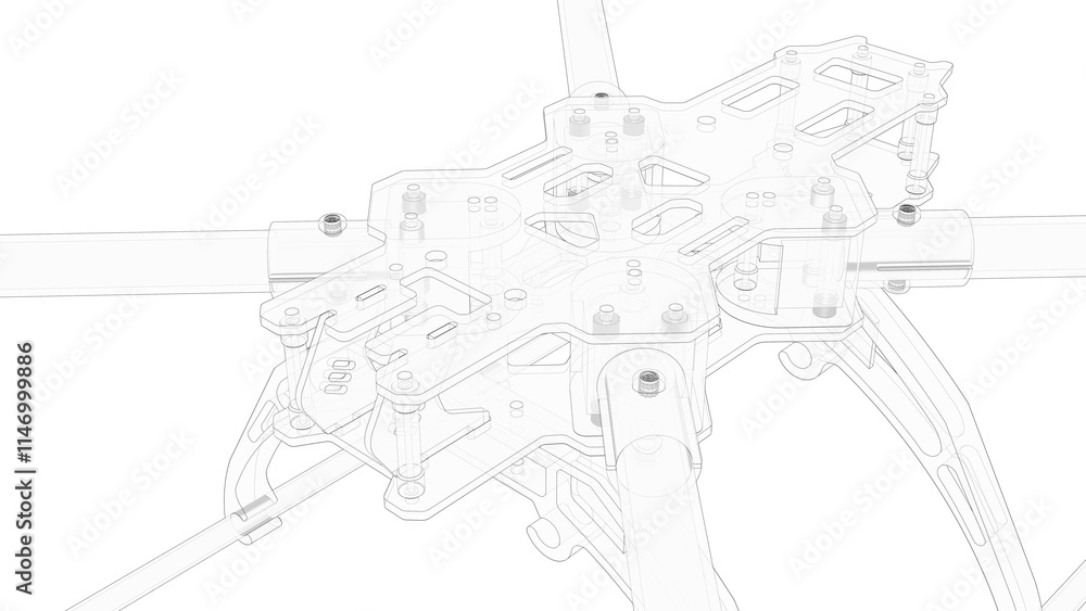 Poster 3d rendering - closeup of a drone frame assembly