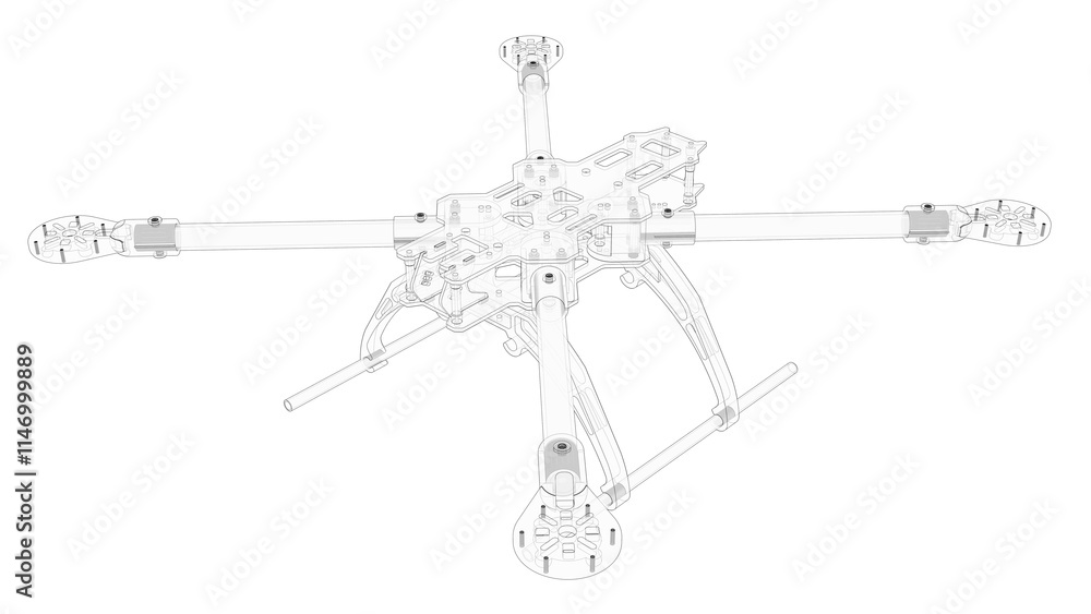 Poster 3d rendering - outlined drone frame isolated on a white background