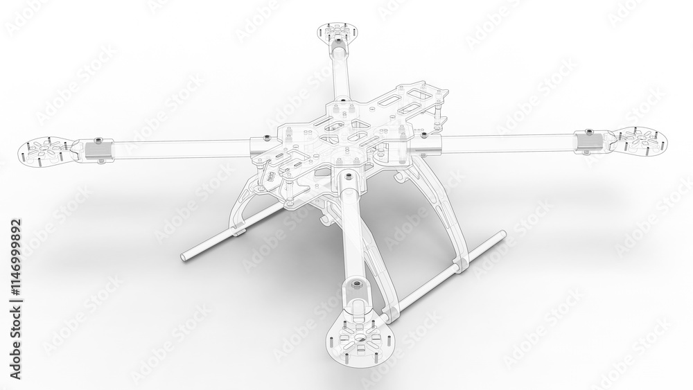 Poster 3d rendering - outlined drone frame isolated with shadows