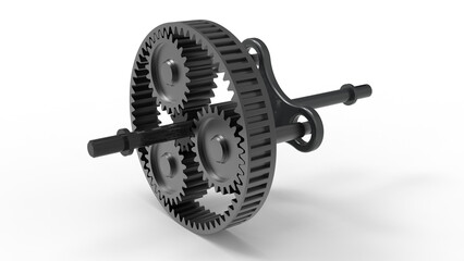 3D rendering - black epicycle gear assembly