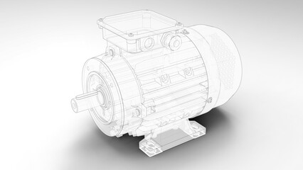 3D rendering - outlined electric motor