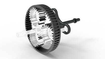 3D rendering - outlined cogwheel assembly